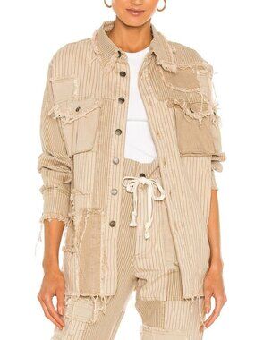 SER.O.YA Kara Beige Stripe Patchwork Oversized Shirt Size XS